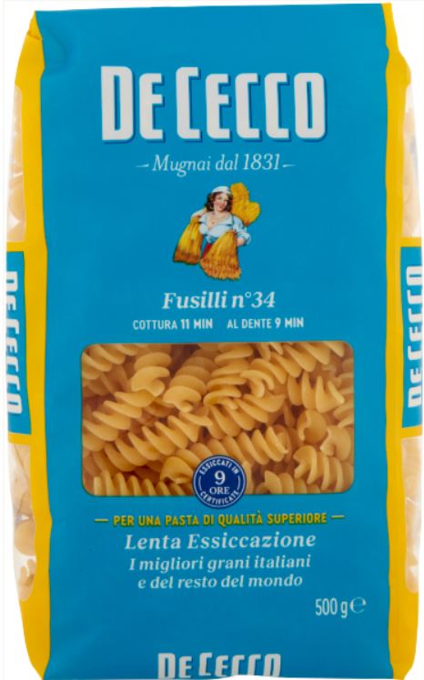 PASTA DI SEMOLA FUSILLI N34 500GR DE CECCO