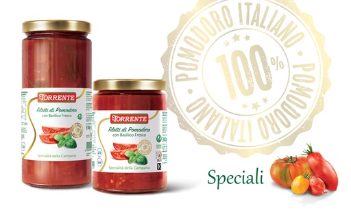 [400428] FILETTI DI POMODORO BASILISCO VETRO 530GR TORRENTE